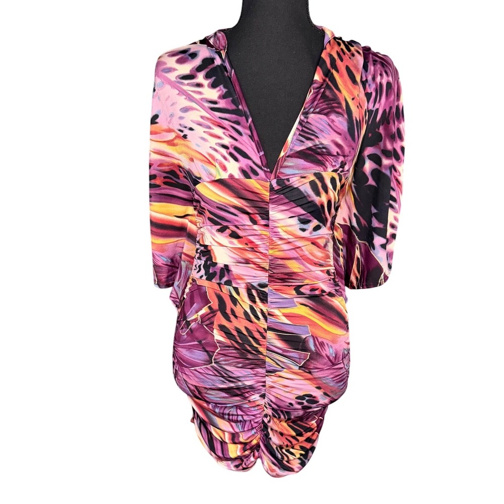True Light USA Purple Abstract Ruched Bodycon Mini Dress Y2K  Fairy Grunge Small